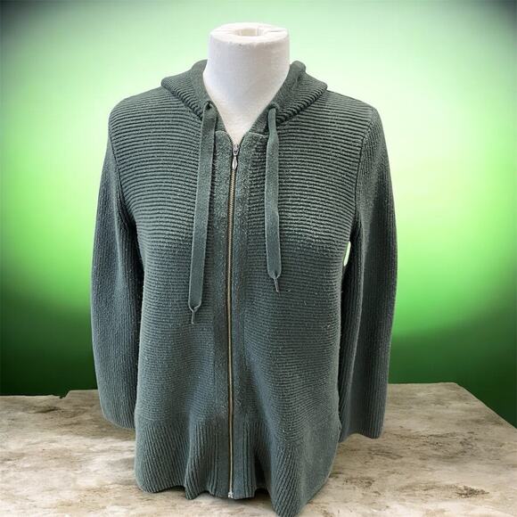 j jill Sweaters - J Jill Sweater/Jacket Women’s Size Small Dark Green Ribbed Hooded Full Zip Up